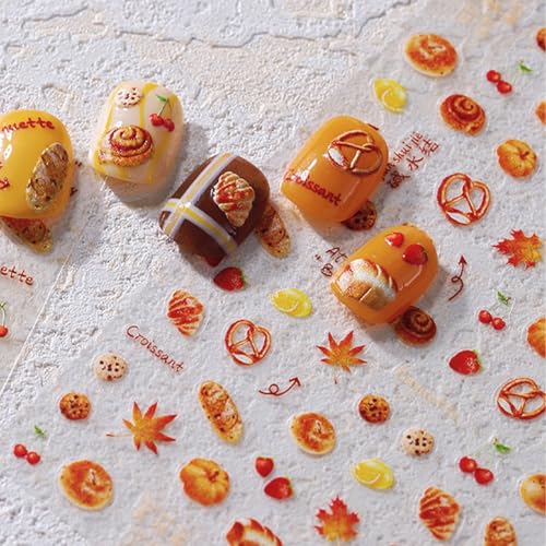 1 Sheets Autumn Nail Art Stickers Embossed Strawberry Cherry Maple