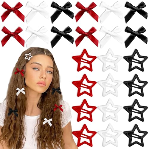 YAEISM 24PCS Red Star Hair Clips Mini Bow Hair Bows for Women & Girls