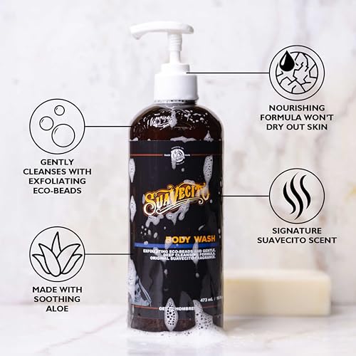 Suavecito Men's Body Wash with Eco Beads - Exfoliating Shower Gel, 16 oz