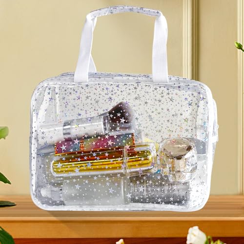 Transparent PVC Holographic Star Makeup Bag - Durable Travel Pouch