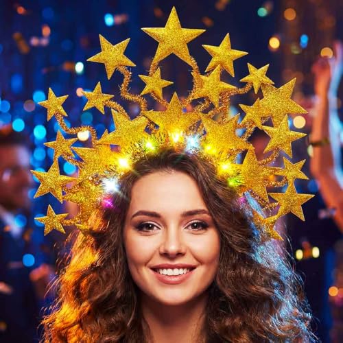 Gold Light Up Star Crown Headband - Glow Party Hair Accessory