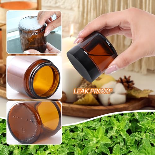 Amber 2oz Glass Cosmetic Jars with Lids - 3 Pack, Leak-Proof, Reusable Travel Containers