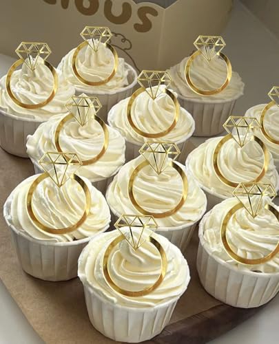 Diamond Ring Cupcake Toppers Set - 12 Acrylic Engagement Decor