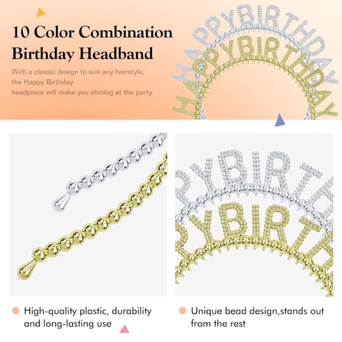 Lawie 10-Pack Colorful Pearl Hair Bands for Women, Birthday Headbands