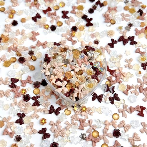 300Pcs Autumn Winter Bow Nail Charms - 3D Rhinestones & Gems