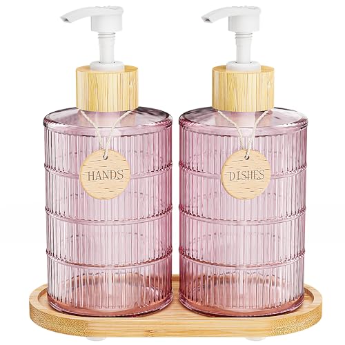 MASADI Soap Dispenser Set with Bamboo Tray for Kitchen & Bathroom