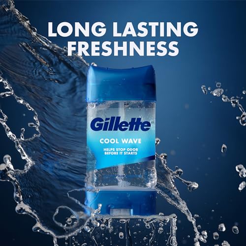 Gillette Antiperspirant and Deodorant for Men, 72hr Clinical Strength Sweat & Odor Protection, Long Lasting Freshness, Anti-White Mark Technology, Clear Gel, Cool Wave Scent, 3.8 oz (Pack of 4)