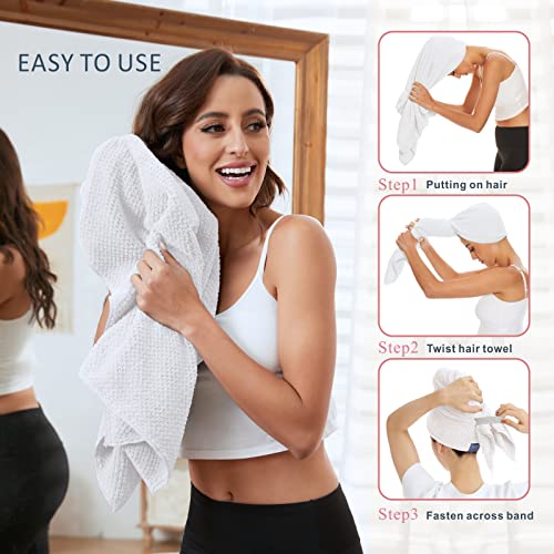 BYCOO White Large Microfiber Hair Towel Wrap - Fast Drying & Anti-Frizz