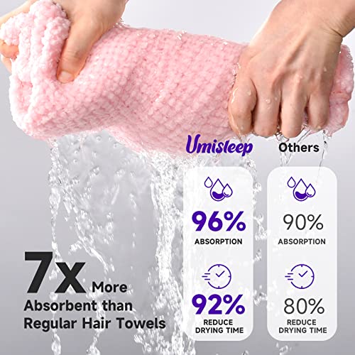 Umisleep Extra Large Pink Microfiber Hair Towel - Ultra Absorbent & Soft for Long Thick Hair