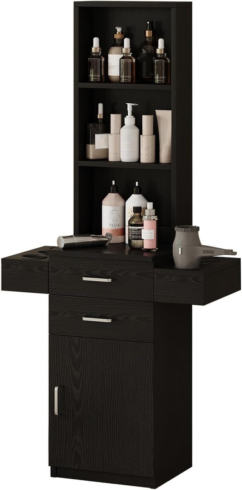 4ever2buy Salon Station for Hair Stylist, Black Barber Station Hair Salon Station, Hair Station Equipment Hair Dryer Holder, Black