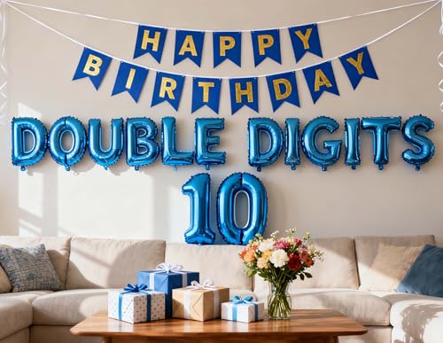Happy 10th Birthday Balloon Decoration Set for Kids - Jumbo Number 10 & Banner