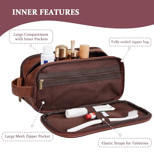 Janhavi Men's Travel Toiletry Bag - Red Brown with Engraved Initials