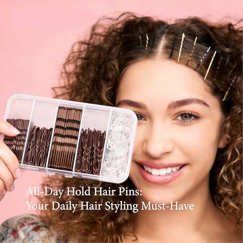 300PCS Hair Styling Kit: Brown Bobby Pins, Hair Pins & Bands