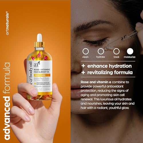 Artnaturals Rose Face Oil with Vitamin E, 4 oz - Deeply Nourishing