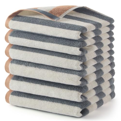 Gray Cotton Washcloths 6 Pack, Soft & Highly Absorbent 13x13 Inches for Bathroom & Kitchen