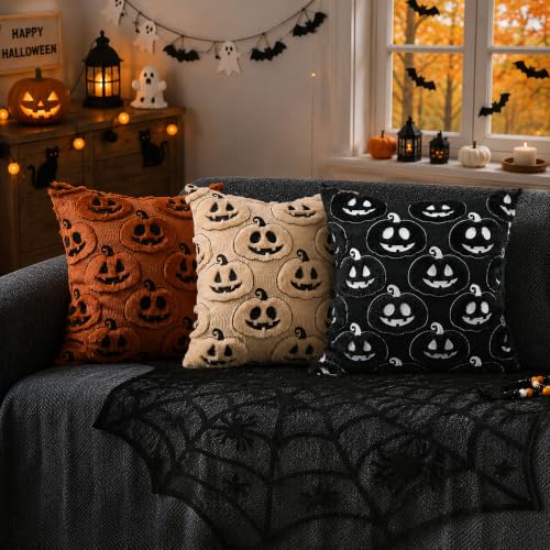 Halloween Pumpkin Pillow Covers Set of 2 - 18x18 Soft Plush Decor