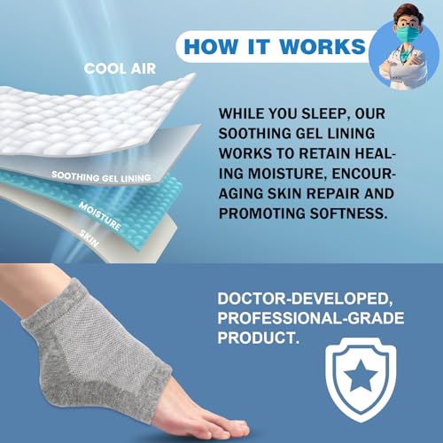 TEAWOO Moisturizing Heel Socks - 6 Pairs for Dry Cracked Feet, Toeless Gel Socks for Hydration and Repair