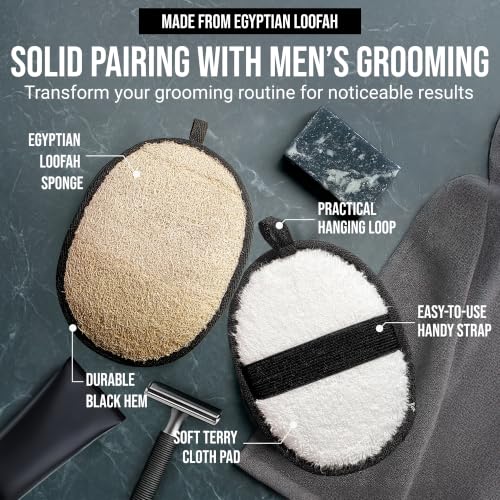 SERRENTO Men's Natural Luffa Body Scrubber - 2PCS Exfoliating Shower Sponge