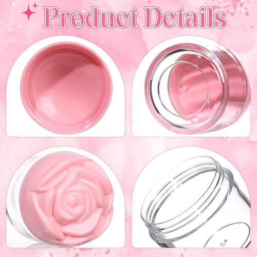 24 Pink Rose-Shaped Cosmetic Jars - Leak-Proof Plastic Containers for Makeup & Skincare