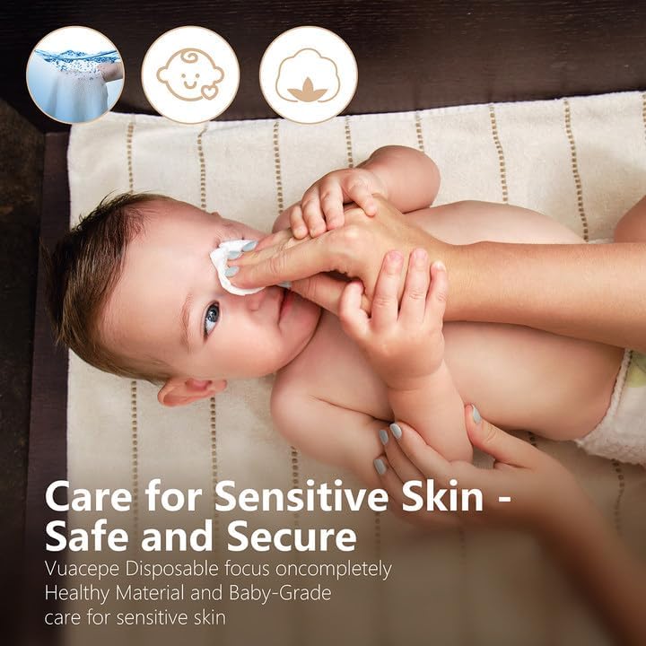 Vuacepe Biodegradable Disposable Face Towels - 100 Count Cotton