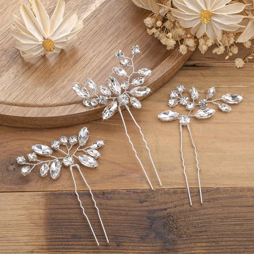 Waydress 6 Pcs Bridal Hair Clips - Crystal Rhinestone Floral Pins