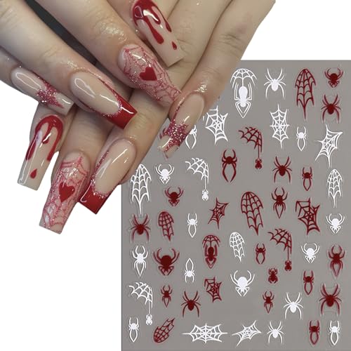 SHUXILIN Halloween Spider Web Nail Stickers 6 Sheets Self-Adhesive 3D Nail Art Decals for Women & Girls - Spider Web Design