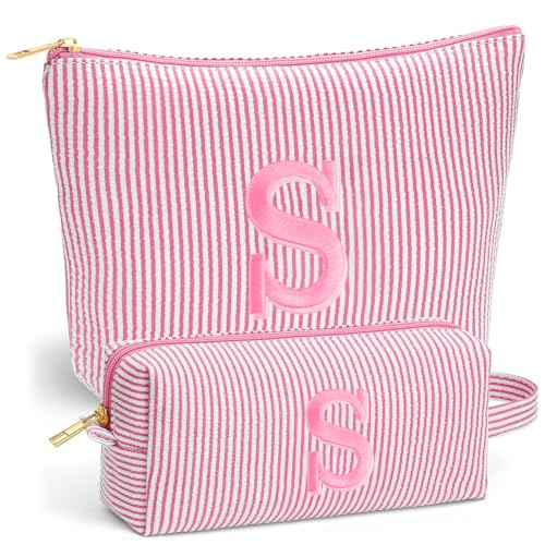 Personalized Pink Makeup Bag Set for Bridal Shower Gifts - Small & Large