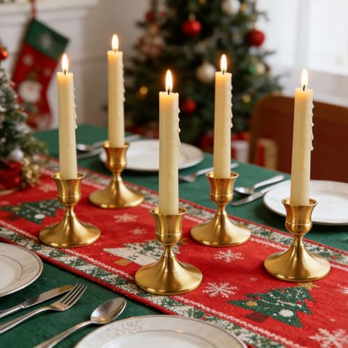 4PCS Gold Brass Taper Candle Holders Set for Home Decor