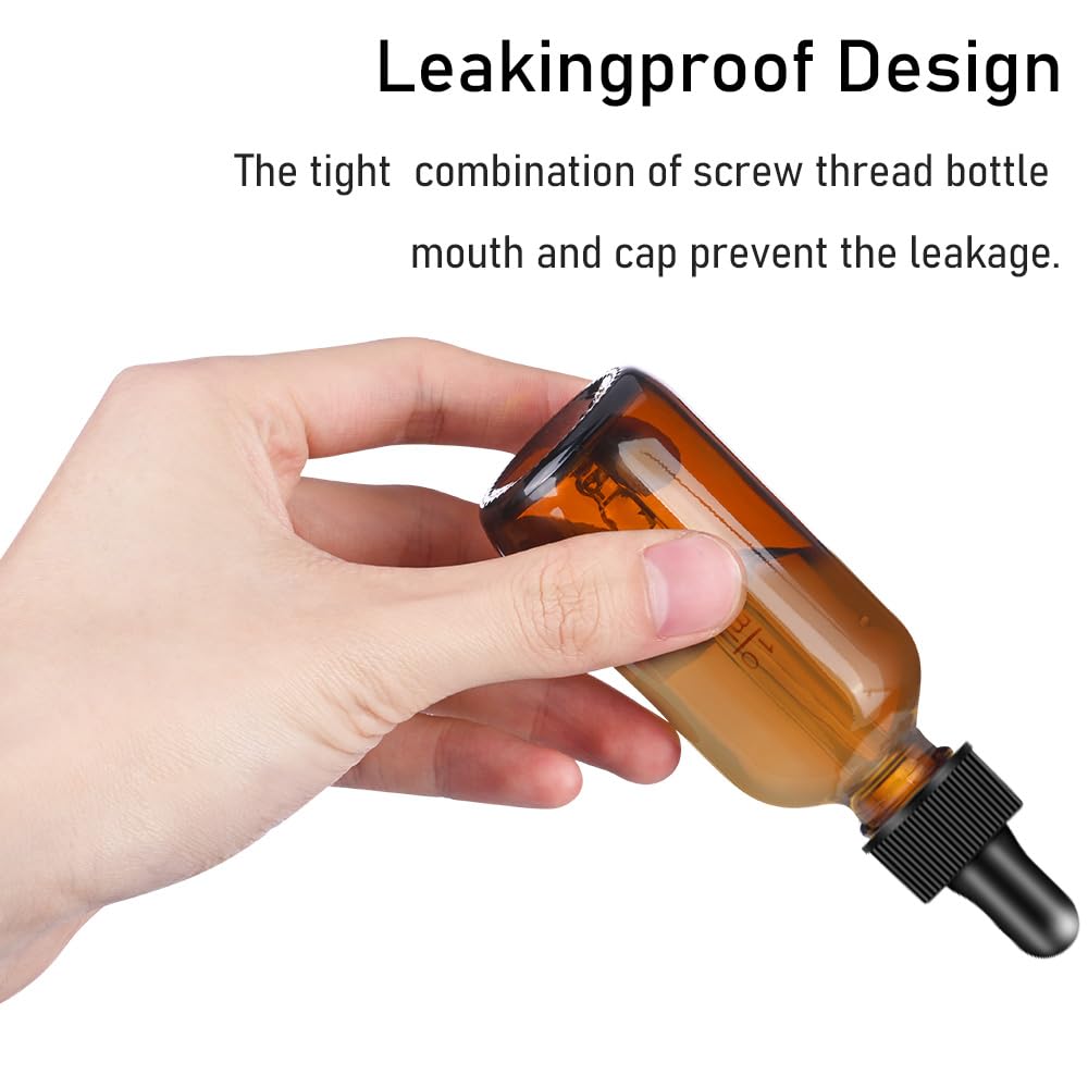 Bumobum Glass Dropper Bottles, 2 oz Amber and Blue for Essential Oils With Funnel, Labels & Pipette - 2 Pack Eye Tincture Dispensing Bottle With Measured Dropper