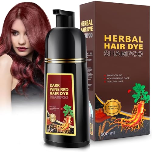 GDRFNP Dark Wine Red Hair Dye Shampoo 3-in-1 for Gray Hair, Herbal Cover Up
