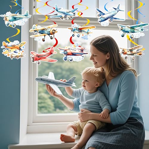 Airplane Birthday Party Decorations - 30 Watercolor Hanging Swirls