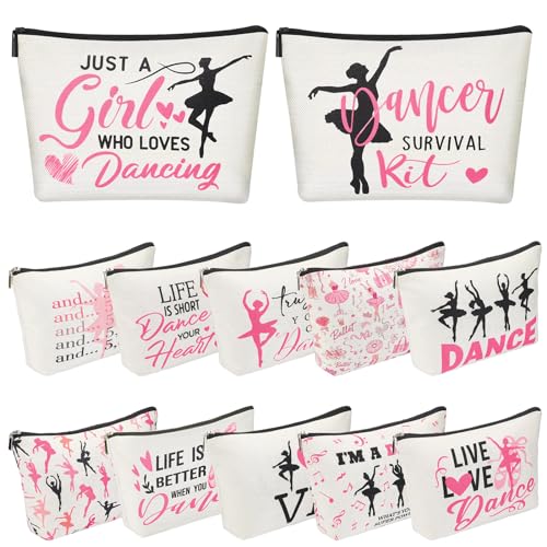 Silkfly Ballet Makeup Bags - 12 Pack Waterproof Zipper Pouches for Dancers