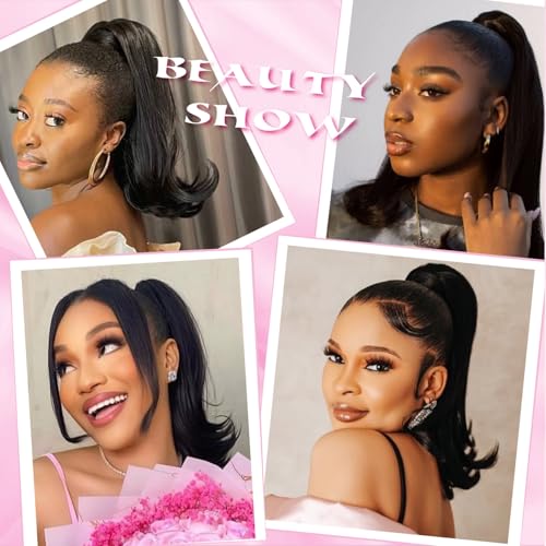 UAmy 14-Inch Yaki Straight Drawstring Ponytail Extension - Natural Black