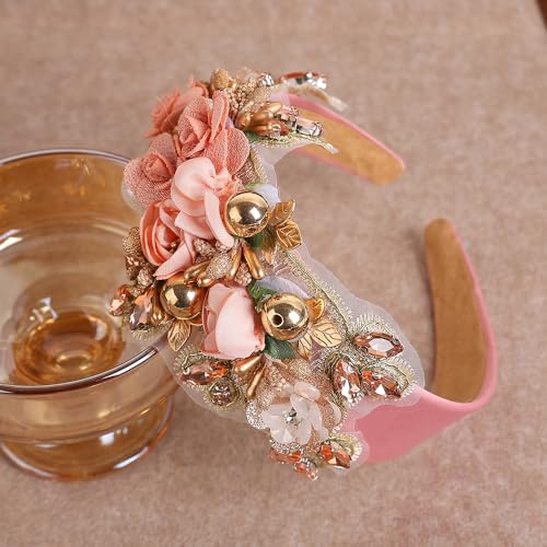 TURTLEDOVE Pink Baroque Floral Rhinestone Headband for Weddings