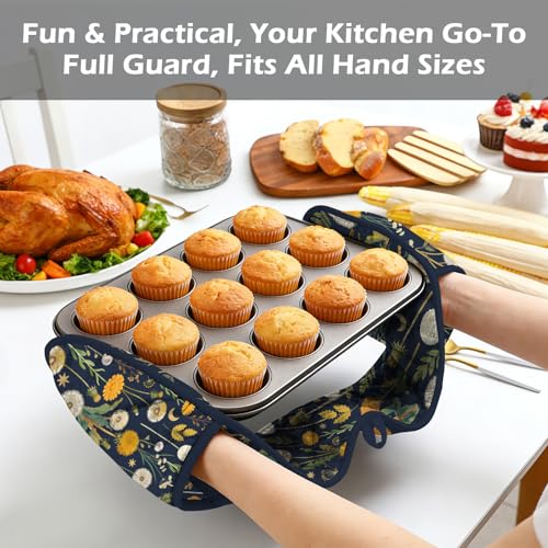 Dandelion Double Oven Mitts - Cute Heat Resistant Kitchen Gloves