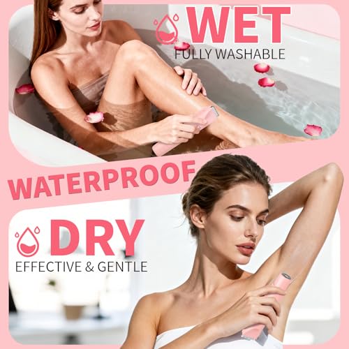 2-in-1 Electric Shaver & Bikini Trimmer with LED Display for Women & Men£¬IPX7 Waterproof Wet/Dry Electric Razor with Dual Head, Rechargeable Painless Body & Facial Hair Remover (Pink)