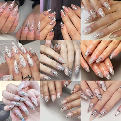 6 Sheets Silver Line Nail Art Stickers - 3D Abstract Design