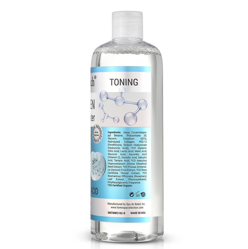Dermatouch Collagen and Hyaluronic Acid Micellar Water, Daily Toner and Makeup Remover With Vitamin C and Aha/Bha, Nourishing Formula, Gentle for All Skin Types, Clean Skin Care, Made in USA, 16 Fl Oz