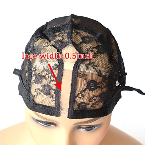 BTWTRY U Part Wig Cap - Adjustable Black Dome Mesh for DIY Wigs (2 Pcs)