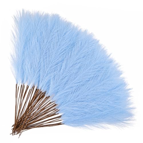 50pcs Sky Blue Faux Pampas Grass - 21.6 Inch Fluffy Decor