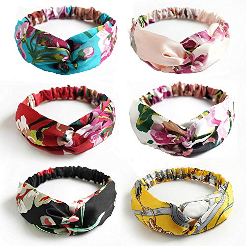 Boho Silk Satin Headbands for Women - 6 Pack Floral Hair Accessories