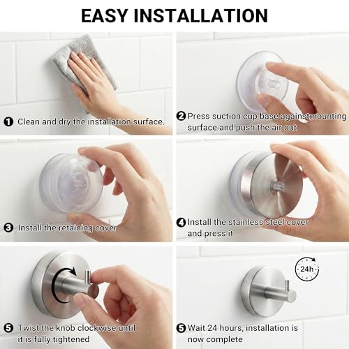 Heavy Duty Stainless Steel Suction Cup Hooks for Shower - 2 Pack