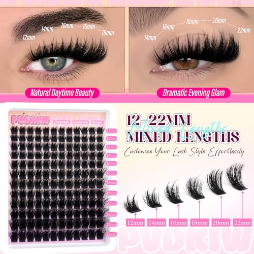 PVDKIW B Fluffy Lash Clusters Kit with Spikes, 12-22mm Volume Eyelash Extensions