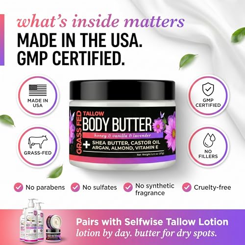 SELFWISE Beef Tallow Body Butter - Hydrating Whipped Balm for Dry Skin