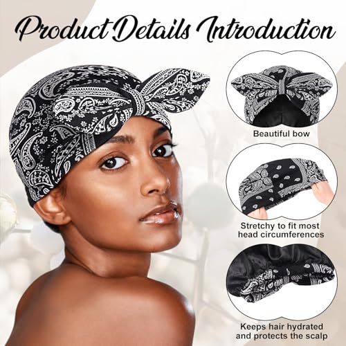 Funtery Double-Layer Satin Lined Turban for Women - 4-Pack Cotton Headwear