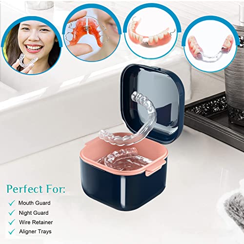 Blue Denture Cup and Retainer Case with Strainer Basket - Travel Oral Storage