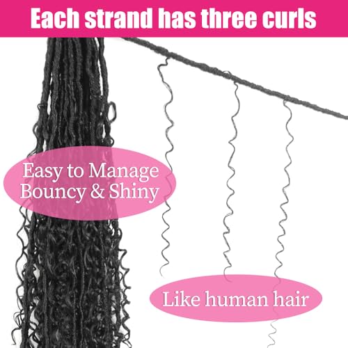 Niseyo Goddess Locs Crochet Hair 18in 1B (Pack of 8) pre-looped, faux locs with curly ends