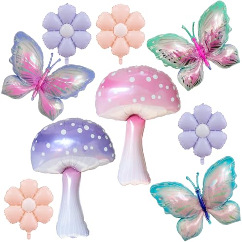 Butterfly, Mushroom & Daisy Balloons Set for Girls' Birthday Party
