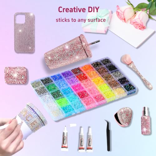40000 Pcs Rhinestone Bedazzling Kit with Glue & Tools - 40 Colors