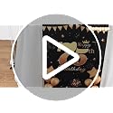 Happy 75th Birthday Table Runner - Black & Gold 72 Inch Linen